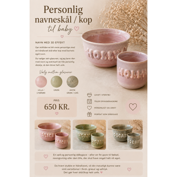Personlig baby sk�l/kop med 3D navn 