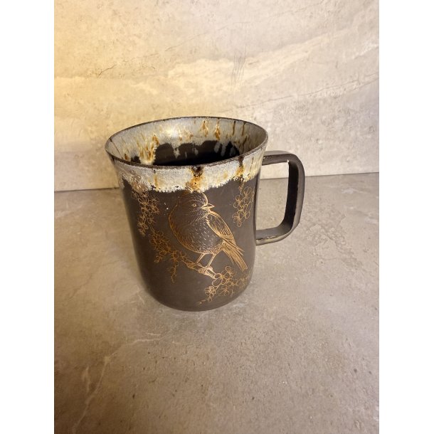 Porcel�nskop med Guldm�nster + hank (Fugl)