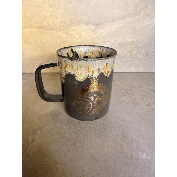 Porcel�nskop med Guldm�nster + hank (Sol/m�ne)